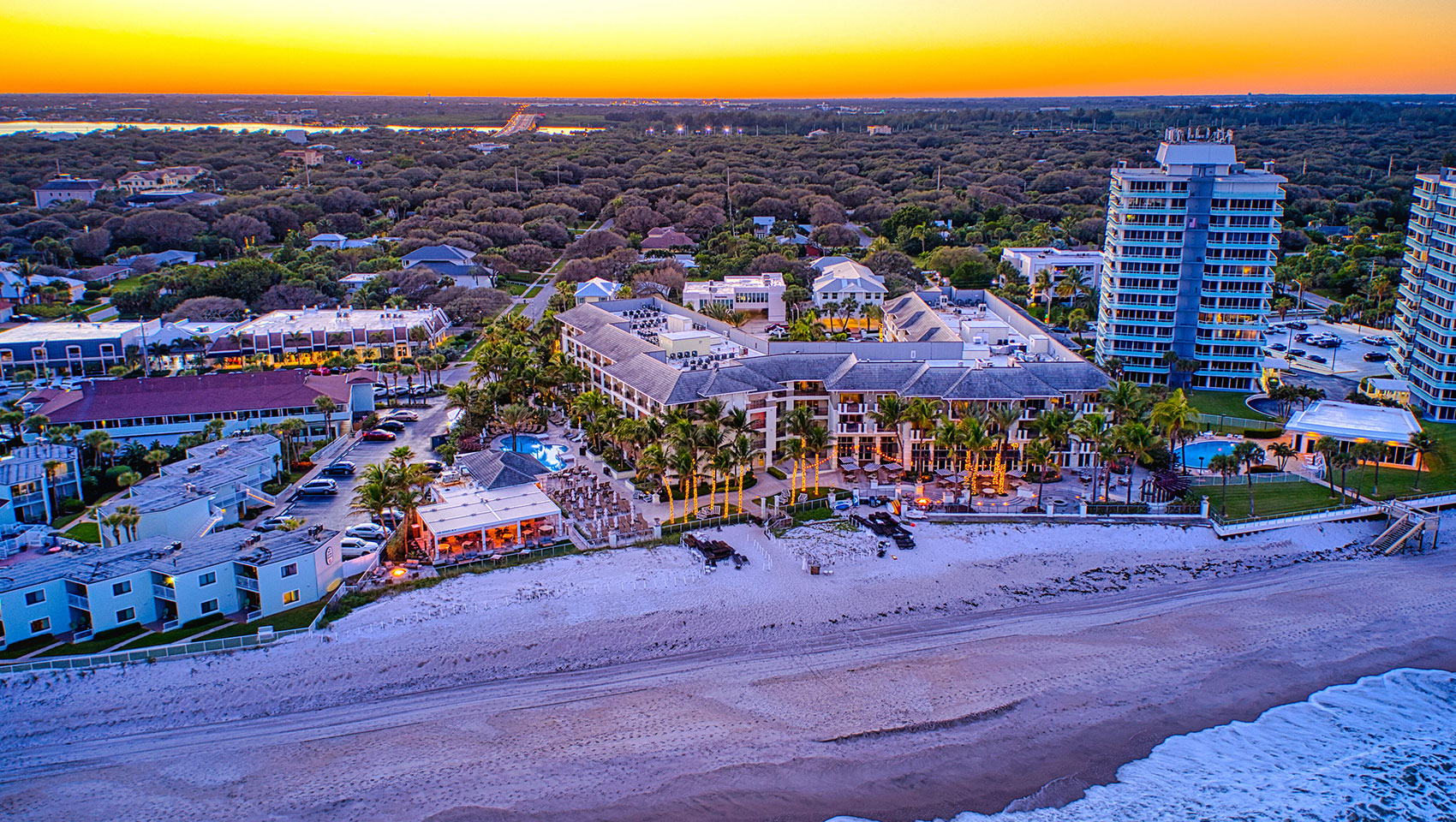 Exterior shot of Kimpton Vero Beach and coastline